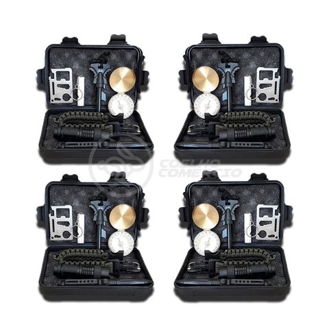 Kit 4 Maletas de Ferramentas de Sobrevivência Kit Emergência Brillante Torcia Led Tz-1 Cor:preto;tam
