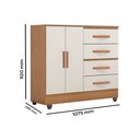 Ver imagem 3 de Cômoda para Quarto 4 Gavetas 02 Portas com Pés Lite Marrom/Nature/Off White