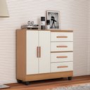 Ver imagem 1 de Cômoda para Quarto 4 Gavetas 02 Portas com Pés Lite Marrom/Nature/Off White