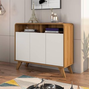 Buffet Aparador Retrô 3 Portas Nature Off White Eccos Potenza