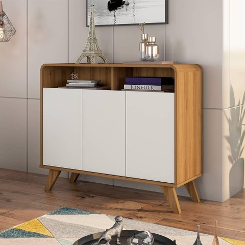 Buffet Aparador Retrô 3 Portas Nature Off White Eccos Potenza