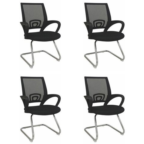 Kit 4 Cadeiras para Escritório Interlocutor Fixa Tela Mesh Preto