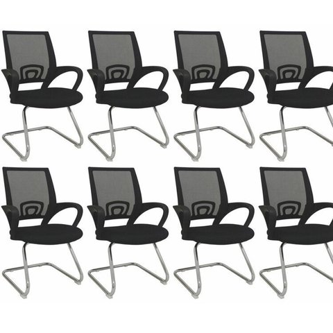 Kit 8 Cadeiras para Escritório Interlocutor Fixa Tela Mesh