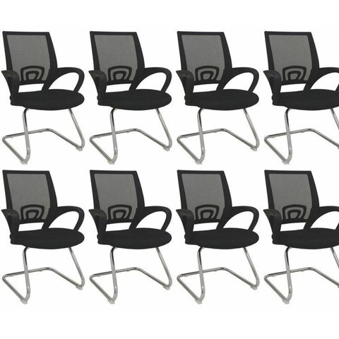 Kit 8 Cadeiras para Escritório Interlocutor Fixa Tela Mesh Preto