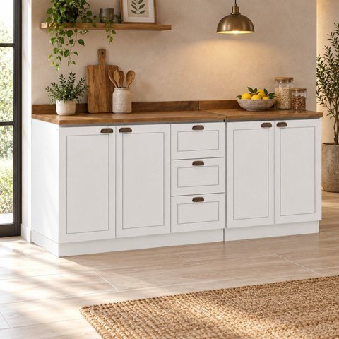 Cozinha Compacta Modulada 2 Balcões com Tampo de 25mm Fretes Americana Branco