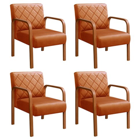 Kit 4 Poltronas Cadeira Decorativa Sala, Recepção Lara Laranja Terracota