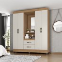 Ver imagem 1 de Guarda Roupa Casal Capela com Espelho 4 Portas e 2 Gavetas e Pés Lite Marrom/Nature/Off White
