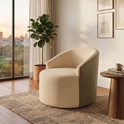 Poltrona Design Neutro Confortavel Ideal para Qualquer Ambiente Bege Leticia