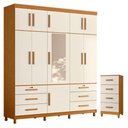 Ver imagem 1 de Guarda Roupa Casal Triton Plus 11 Portas de Bater com Espelho e Cômoda 4 Gavetas MDP Albatroz Mó