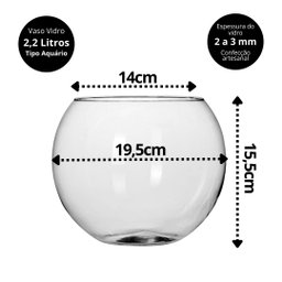 Kit Vaso Vidro Redondo Tipo Aquário 1,5 e 2,2 Litros Decoração e Terrários - Mistral - 7