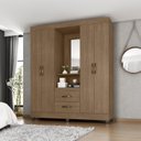 Ver imagem 1 de Guarda Roupa Casal Capela com Espelho 4 Portas e 2 Gavetas e Pés Lite Marrom/Carvalho/Oak