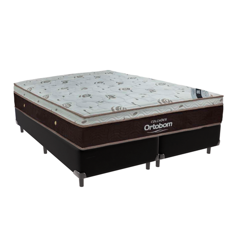 Cama Box Bipartido Casal Preto e Colchão Sleep King Molas Ensacadas Ortobom