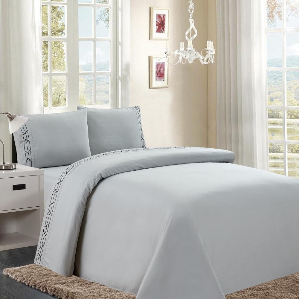 Jogo de Cama King 300 Fios com Bordado 4 peças Geometric