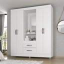 Ver imagem 1 de Guarda Roupa Casal Capela com Espelho 4 Portas e 2 Gavetas e Pés Lite Branco/Brilho