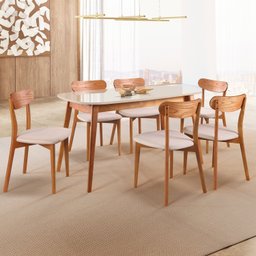 Conjunto Sala de Jantar Mesa 160x80cm Tampo Mdf Laqueado com Vidro Laqueado 6 Cadeiras Ceci Yescasa - 1 Conjunto Sala de Jantar Mesa 160x80cm Tampo Mdf Laqueado com Vidro Laqueado 6 Cadeiras Ceci Yescasa - 1