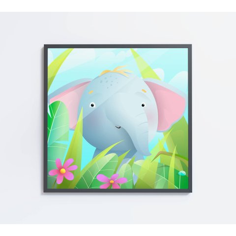 Quadro Decorativo Infantil Elefante - 80x80 Cm - Tecido Canvas