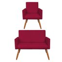 Ver imagem 1 de Kit Poltrona e Namoradeira Nina Veludo Vermelho Pés Palito Castanho - Pallazio