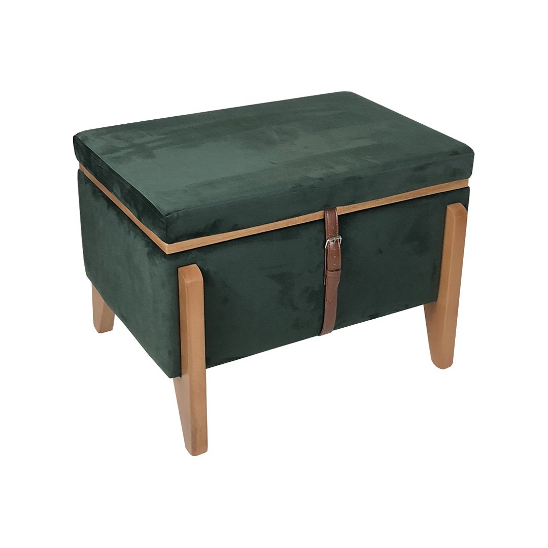 Puff Baú Decorativo e Mesa de Centro Flex Retangular Veludo Verde - 1