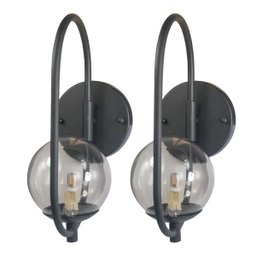 Kit 2 Arandela Parede Online Preto Globo de Vidro Fume - 1