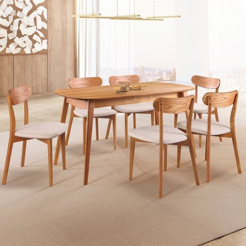 Conjunto Sala de Jantar Mesa 160x80cm Tampo em MDF Laminado 6 Cadeiras Ceci Yescasa Marrom/Off White