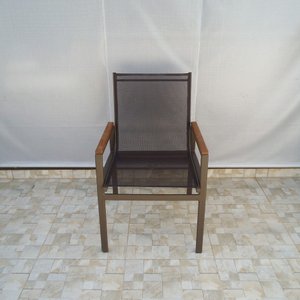 Cadeira Búzios - Alumínio Marrom com Tela Sling Marrom com Aplicação Em Madeira MÓVEIS E LAZER