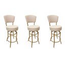 Ver imagem 1 de Kit 3 Banquetas Alta Bar Giratória com Encosto Cor Dourado Fosco Assento Cor Linho Bege Grosso Confo