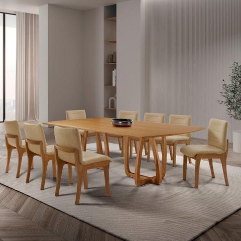 Conjunto de Jantar Flora 8 Lugares Tampo MDF Imbuia 220cm Mobillare