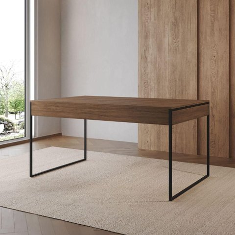 Mesa de Jantar Filadélfia Retangular Mdf 120cm X 75cm Amêndoa com Base em Ferro Preto