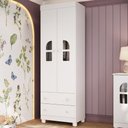Ver imagem 1 de Guarda-roupa Infantil 62cm 2 Portas com Vidro e 2 Gavetas Nina Multimóveis Mp4502 Branco
