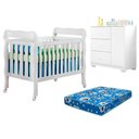 Ver imagem 1 de Berço Americano Lila e Cômoda Infantil Duda Branco Brilho com Colchão Ortobom - Phoenix Baby