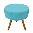 Ver imagem 4 de Kit 2 Puffs Banqueta Redonda Nina Suede Azul Turquesa Pés Palito Castanho - Pallazio