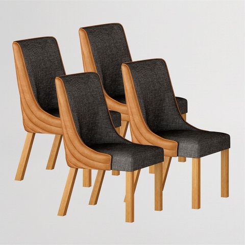 Kit 4 Cadeiras Maciça de Jantar Estofada Bella- Arbo Design - Linho Chumbo