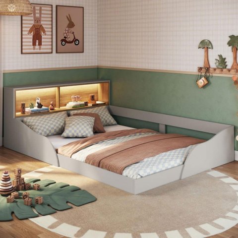 Cama Casal Montessoriana 146cm com Led e Cantos Arredondados Cor:arenas com Mel