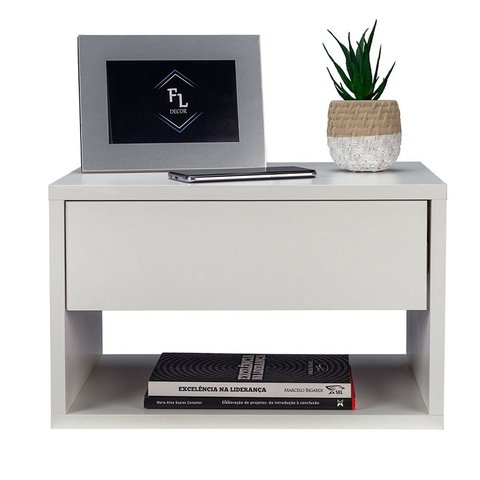 MESA DE CABECEIRA SUSPENSA OFF WHITE COM 50 CM GAVETA EM CIMA ENVIAMOS MONTADA