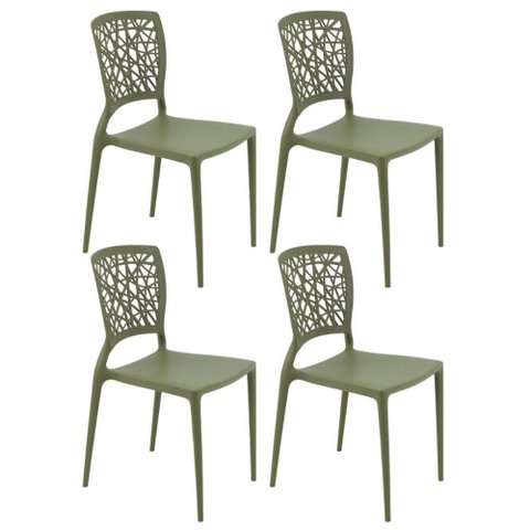 Jogo 4 Cadeiras Plásticas Tramontina Joana Decorada para Mesa Verde Oliva Cozinha Sala Área