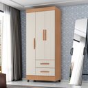 Ver imagem 1 de Guarda Roupa Solteiro 3 Portas 2 Gavetas com Pés Lite Marrom/Nature/Off White