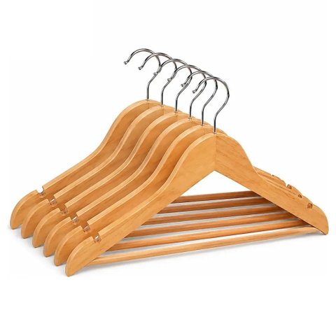 Kit 6 Cabides de Madeira com Recortes para Alças 45cm