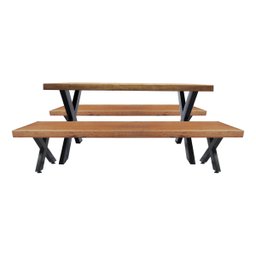 Jogo Mesa e 2 Bancos Industrial Texas 1,50m Ferragem Preta - 2