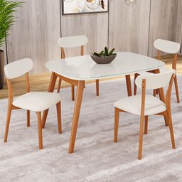Conjunto Sala de Jantar Mesa 110x80cm Tampo em Mdf Laqueado com Vidro Laqueado 4 Cadeiras Ceci Yesca - 1