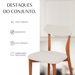 Conjunto Sala de Jantar Mesa 110x80cm Tampo em Mdf Laqueado com Vidro Laqueado 4 Cadeiras Ceci Yesca - 10