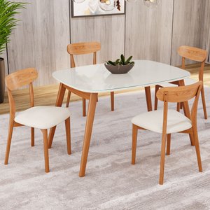 Conjunto Sala de Jantar Mesa 110x80cm Tampo em Mdf Laqueado com Vidro Laqueado 4 Cadeiras Ceci Yesca
