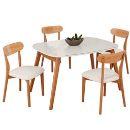 Conjunto Sala de Jantar Mesa 110x80cm Tampo em Mdf Laqueado com Vidro Laqueado 4 Cadeiras Ceci Yesca - 2