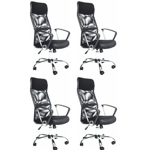 Kit 4 Cadeira de Escritorio Presidente Tela Mesh Comfort Preto