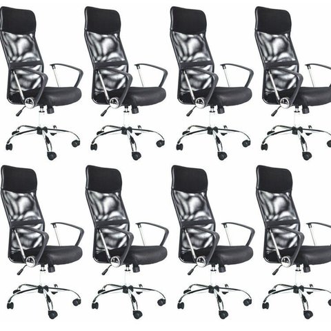 Kit 8 Cadeira de Escritorio Presidente Tela Mesh Comfort Preto