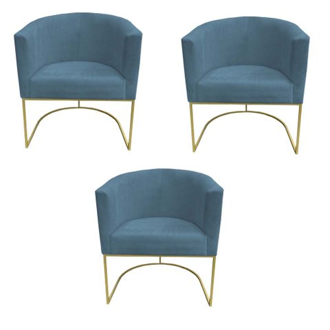 Kit 03 Poltronas Paola Sued Azul Tiffany - D'Classe Decor