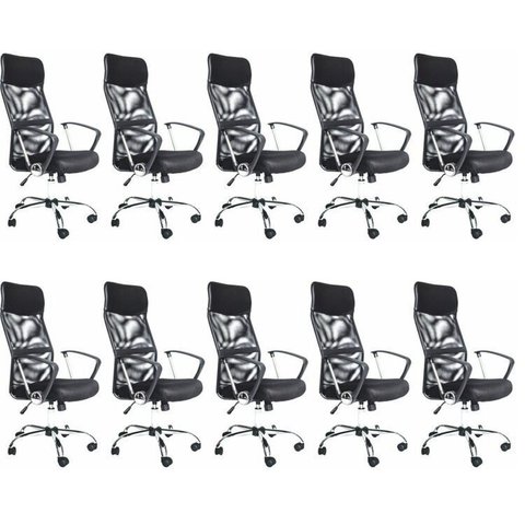 Kit 10 Cadeiras de Escritorio Presidente Tela Mesh Comfort Preto
