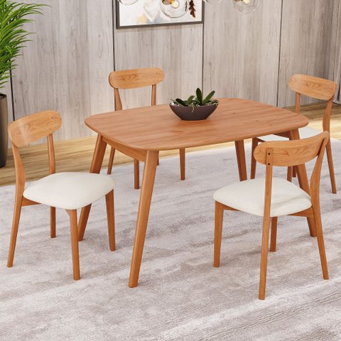 Conjunto Sala de Jantar Mesa 110x80cm Tampo em MDF Laminado 4 Cadeiras Ceci Yescasa Marrom/Off White