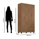 Ver imagem 3 de Guarda Roupa Casal 4 Portas 2 Gavetas com Pés Lite Marrom/Carvalho/Oak
