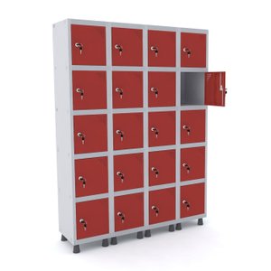 ROUPEIRO DE AÇO 4M 20 PORTAS FECHADURA PANDIN - CINZA/VERMELHO