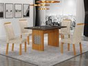 Ver imagem 1 de Conjunto Sala de Jantar Lara 1,20m Tampo Vidro Chumbo com 4 Cadeiras Clara Plus Cinamomo/Linho Palha